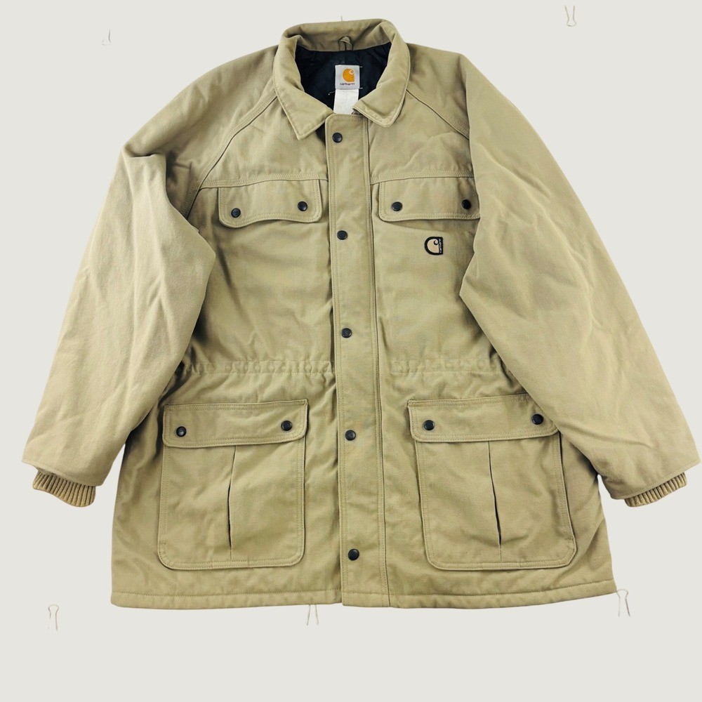 Vintage Carhartt Jacket Men L-XL C41 Chore Barn Coat Tan Quilted Lined Duck
